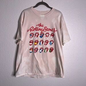 Bleach Dyed The Rolling Stones Pink World Flags Graphic Shirt XL